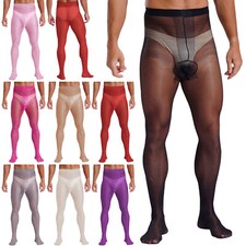 US Mens Stretchy Pantyhose Glossy See Through Stockings Seamless Tights Lingerie