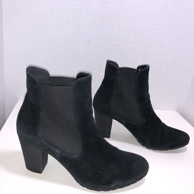 Logo Lori Goldstein Jane Black Suede Pull On Heel Ankle Boot 8
