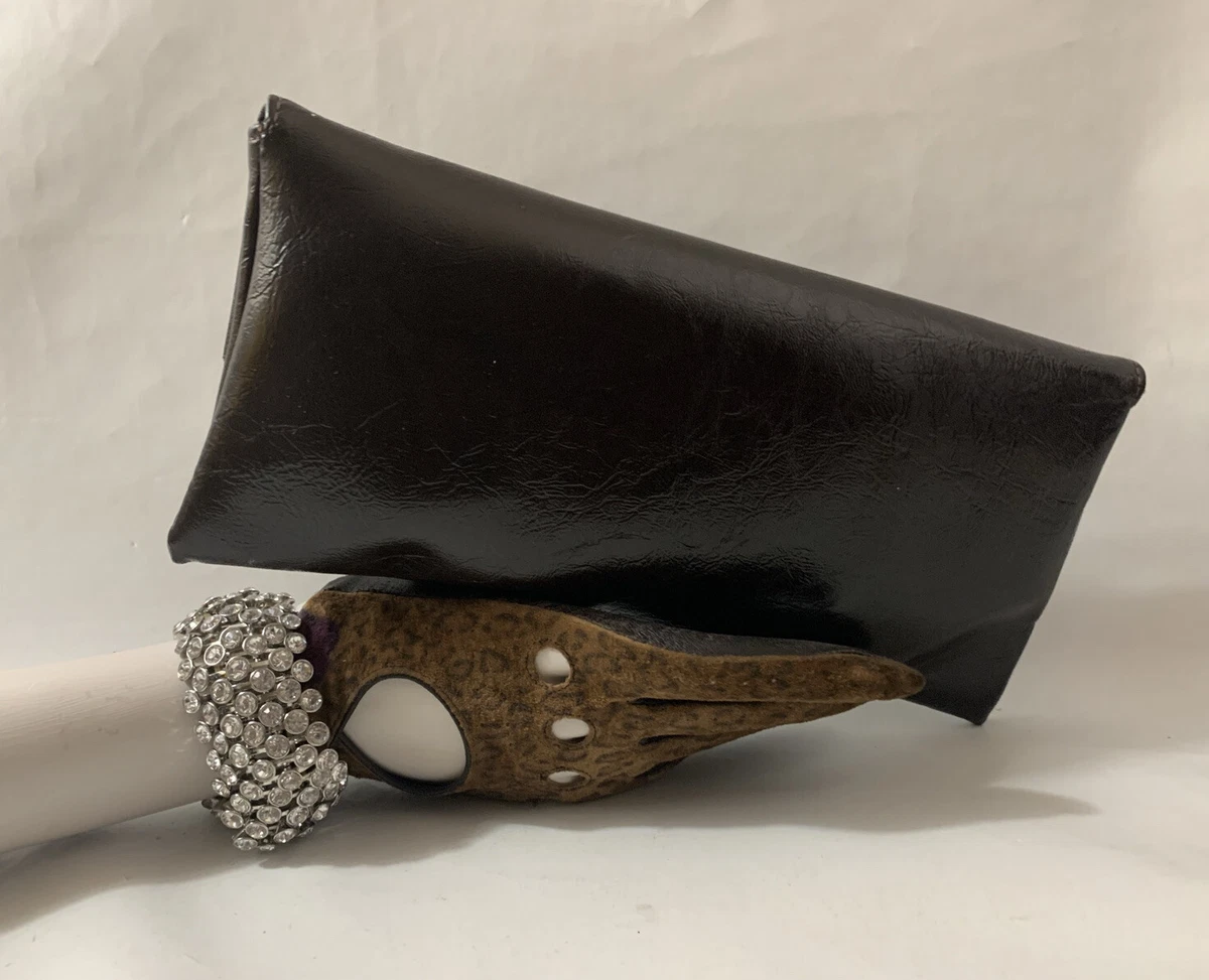 Freedex 1960s Brown Small Faux Leather Vintage Clutch Bag With Bow Fabric Lining