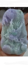 Cert'd Natural Type A Lavender Green Jadeite Jade Big Dragon Pendant 0011. Teste