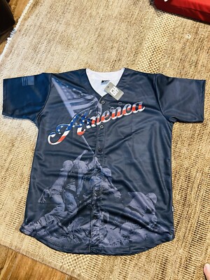Greater Half USA America Baseball Jersey Adult 2XL Battle Of Imo Jima Patriotic