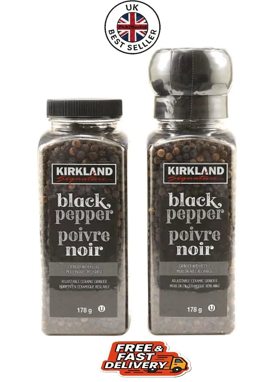 Kirkland Signature Seasoning Spice Black Pepper Ceramic Grinder With Refill 357g
