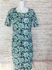 Lularoe Women's Dress XS Green & Gray Floral Bouquet Knee Length Polyester NWOT