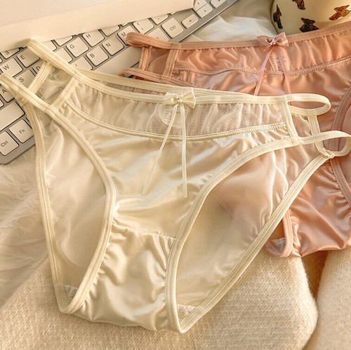 5 Packs Lot Sexy Underwear Bow Lingeries Womens Satin Panties Briefs Sheer Mesh - Picture 3 of 17