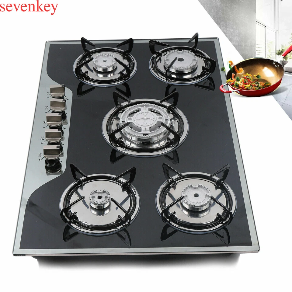 5 Burner Gas Stove Cast Iron Gas Hob Burner Cooker + Stainless Steel Water Tray - Image 3 of 4
