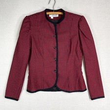 VINTAGE St. Gillian Kay Unger Blazer Jacket Wool Gingham Plaid Women Small O23