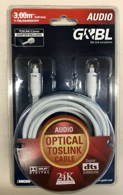 G&BL Digital Optisches Audio ODT Toslink Kabel 3 m, weiss, inkl. Adapter 