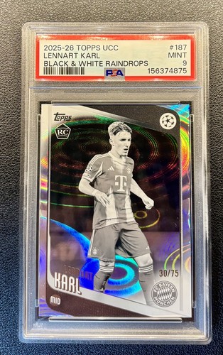LENNART KARL 2025 Topps UEFA #187 Black & White Raindrops /75 RC PSA 9 POP 4