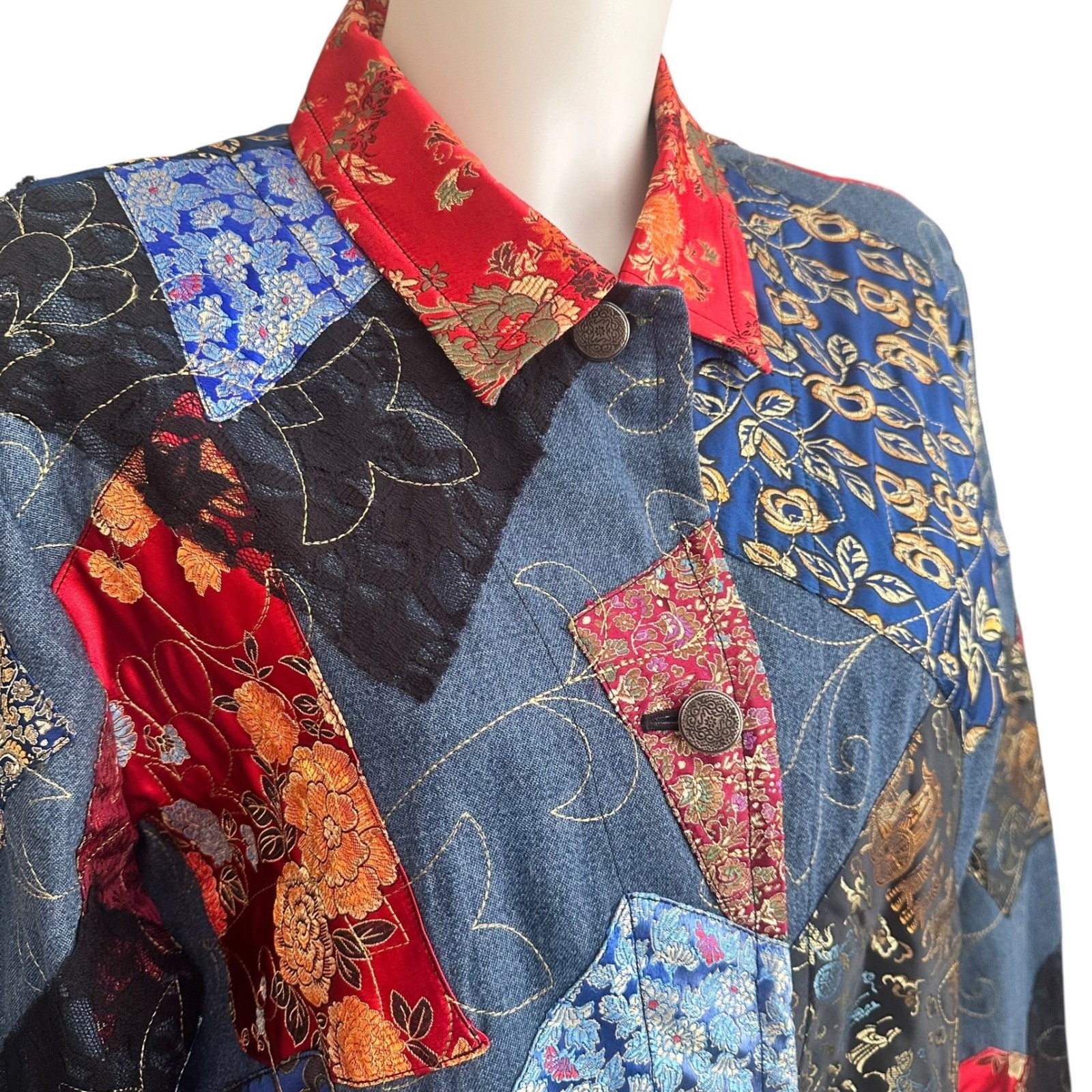Chico's Patchwork Asian Print Lace Button Down De… - image 3