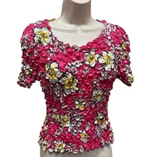 Y2K WIN WIN popcorn shirt women’s one size pink Hawaiian hibiscus floral