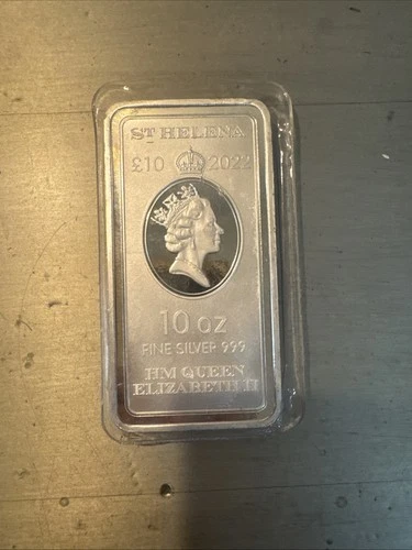 St Helena 10oz Pure Silver bar Bullion 10 Troy Ounces Queen Elizabeth 2022 Eic