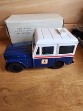 Vintage 80s Western Stamping Corp Metal USPS Mail Post Office Jeep Coin Bank