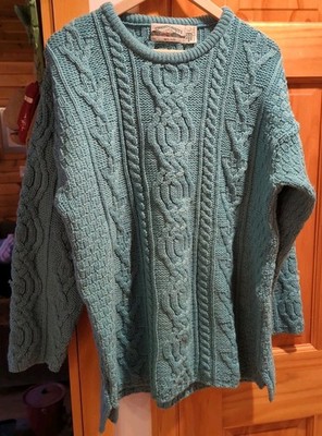 Original Aran Company Ireland 100% Merino Wool Cable Knit Sweater Green Size L