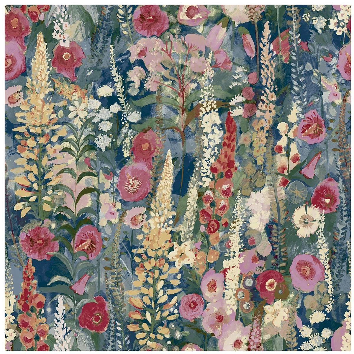 Papel Pintado Floral Acuarela Lupin Azul Marino Rosa Rojo Amarillo Decoración del Hogar Flor
