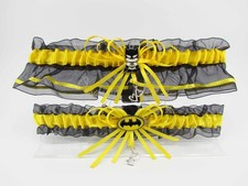 Handmade Batman Wedding Garter Set, Black  Gold Comic Hero Wedding Garter