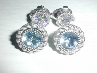 LOT OF 2 PAIRS OF JUDITH RIPKA STERLING  BLUE TOPAZ & CZ EARRINGS W/ JACKETS!
