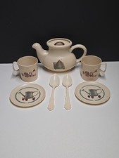 Vintage Tootsietoy Hearts 'n Home Tea Teapot Cups Saucers Spoons Gardening Bee