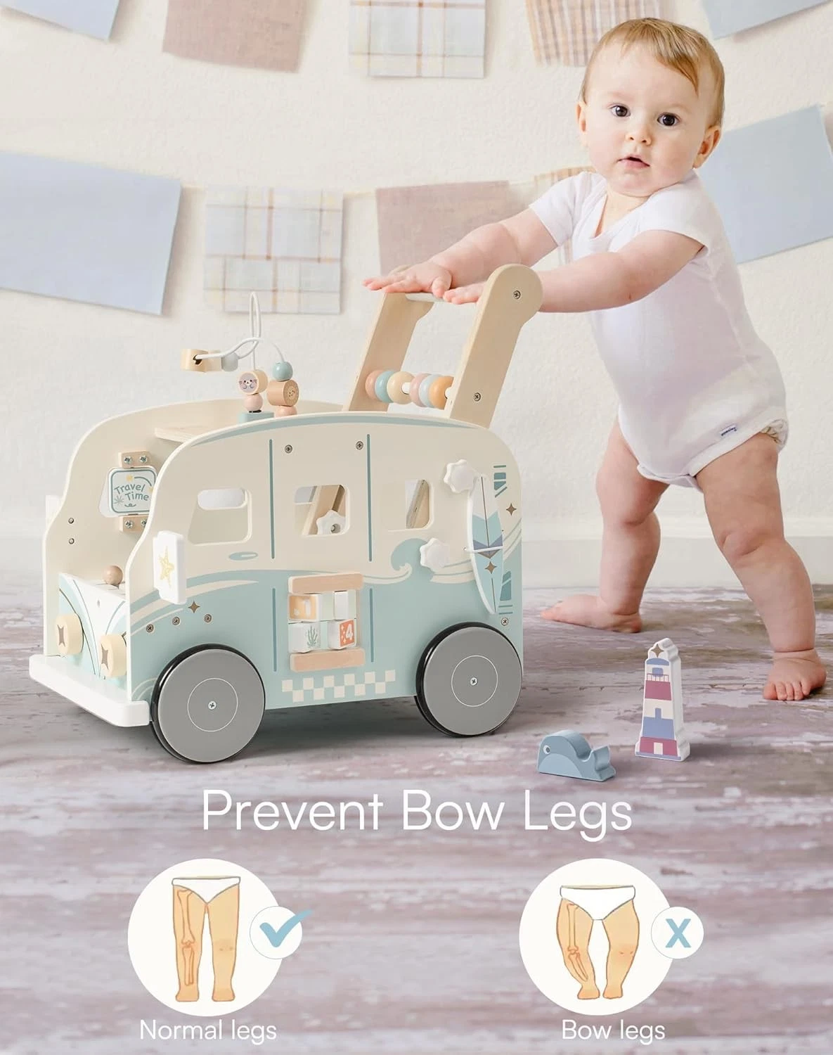 Wooden Baby Walker Push Along Toy with Wheels Multifunctional Toddler Activity
Opens in a new window