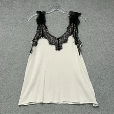 Jodifl Lace Trim Tank Women's Small Ivory Top Black V-Neck Straps Boho Festival