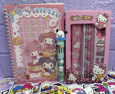 SANRIO Figuren A5 Notizbuch Schreibwaren Set Mehrfarbig Stift Aufkleber Konvolut