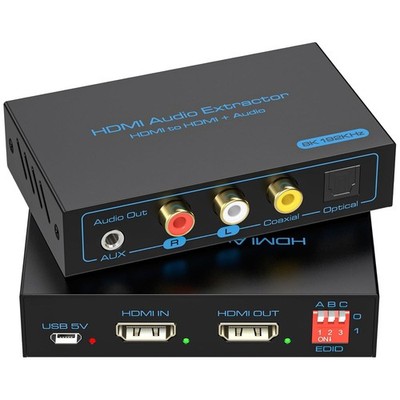 VEDINDUST HDMI Audio Extraktor 8K 60Hz 4K,1080p DTS PCM Optisch Adapter Schwarz