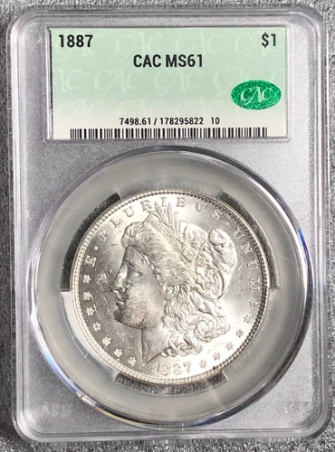 1887 MORGAN SILVER $1 "CAC MS61"- STUNNING CRISP WHITE BOTH SIDES, COLLECTOR✅
