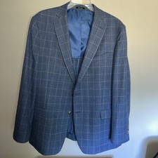 Pronto Uomo Sport Coat Jacket Blue Plaid Microfiber- Size 48L New Without Tags