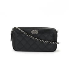 Chanel Boy Matelasse Chain Wallet Shoulder Bag Women Black One Size