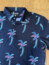 Chubbies Polo Mens Large Black Havana Nights Palm Tree Performance Short Sleeve
