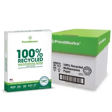 PrintWorks 100% Recycled Printer Paper 8.5" x 11" White - 20 lb Copy & Multip...