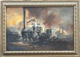 David Weston 1935 2011 Oil Painting VINTAGE STEAM ENGINE WORKING INDUSTRIAL
