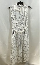 NWT Tahari Women's White Abstract Line Art Belted Midi Shirtdress Sz 4