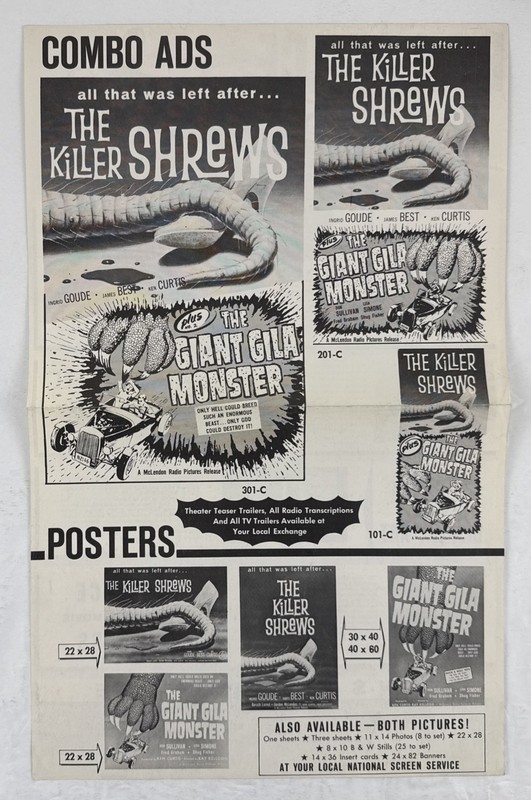 KILLER SHREWS GIANT GILA MONSTER Pressbook '52 1Pg 10.75x17 Movie Poster 28771