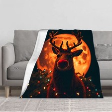 Durable Soft  Warm Flannel Blanket - Cozy Holiday Design with Reindeer
