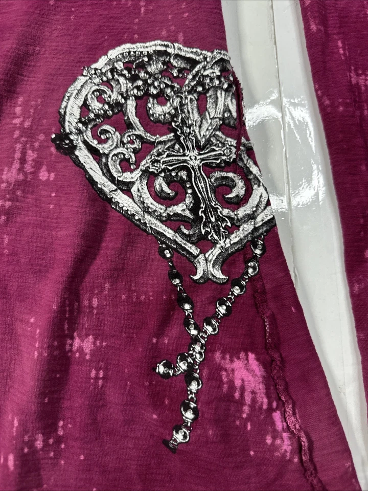 Sudadera con capucha Affliction Live Fast para mujer alas abotonadas púrpura talla L #2483 Foto 4 de 4