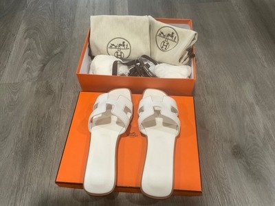 HERMES ORAN SANDAL WHITE LEATHER SIZE 39.5