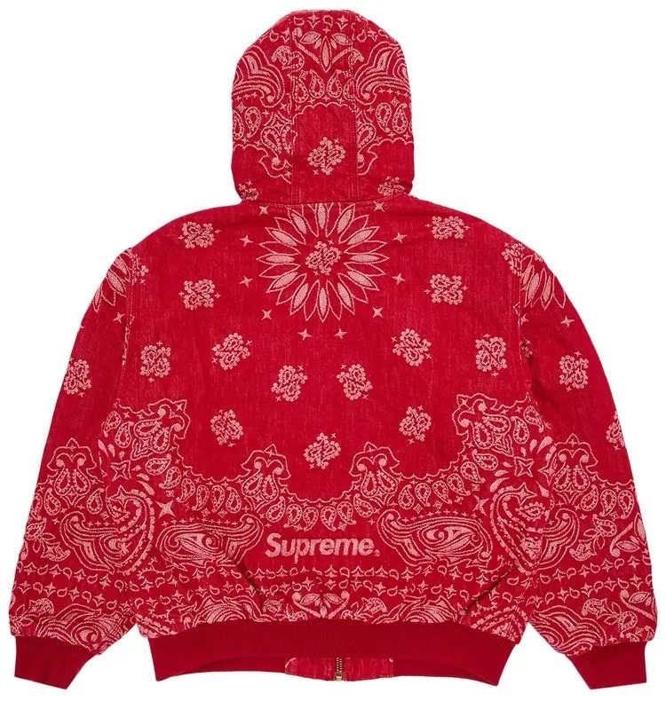 ジャケット・アウター Supreme Bandana Jacquard Denim Hooded M Supreme Bandana Jacquard Denim Hooded Work Jacket Red, Size