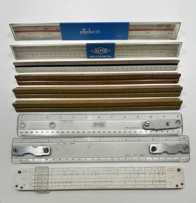 Vintage RULERS ARCHITECT SCALE Triangle, Flat, Slide Ruler Lot DRAFTSMAN Combo 
