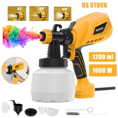 AZZUNO 1000W Electric Spray Gun 1200ML Airless HVLP Paint Sprayer Handheld DIY Home