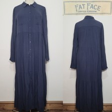 Fat Face Maxi Tiered Shirt Dress Long Sleeve Button Up Pockets Size 16
