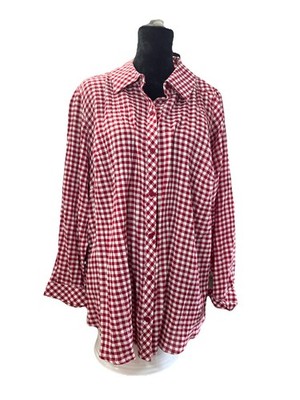 D&Co red and white gingham pattern  women's long-sleeve button-down 2X  Nw/oT 