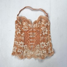 Women Vintage Orange Lace Corset Top With Floral Embroidery Size 3