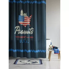 Peanuts Snoopy Red, White & Blue U.S.A. Shower Curtain, Patriotic, Polyester NEW