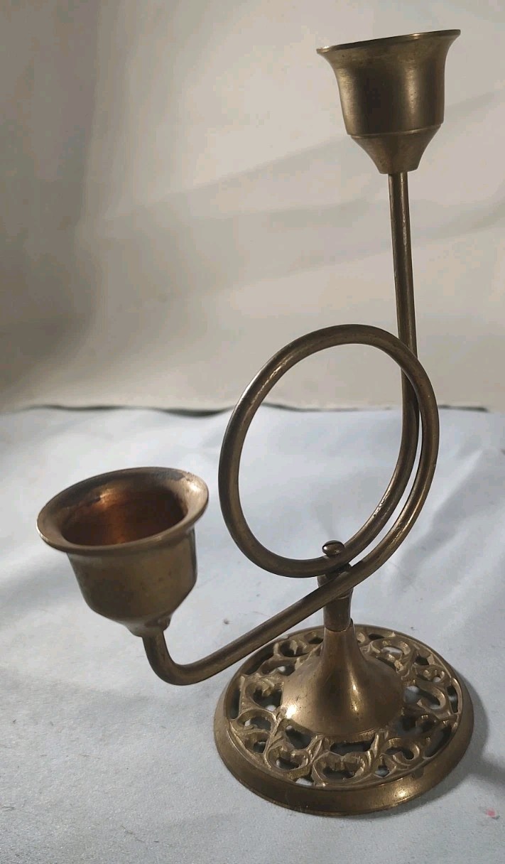 : Small With Ornate Base Solid Brass 2 Tier Candle Holder