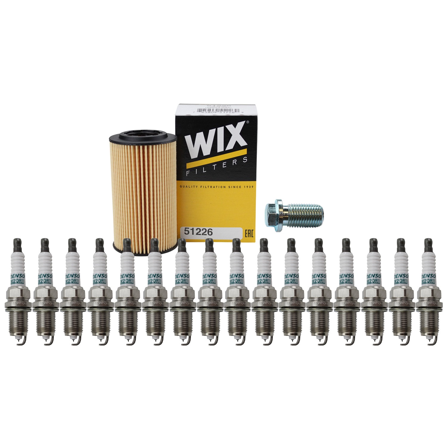 Wix Engine Oil Filter  Denso 16 Spark Plugs kit for C209 CLK55 AMG Base 5.5 V8