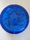 VINTAGE BLENKO GLASS 1970's COBALT BLUE SUN FACE ASHTRAY MADE IN USA