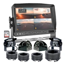 9" DVR Quad Monitor 4x 4CH Realtime Backup Dash Cam Side Recording Camera Truck