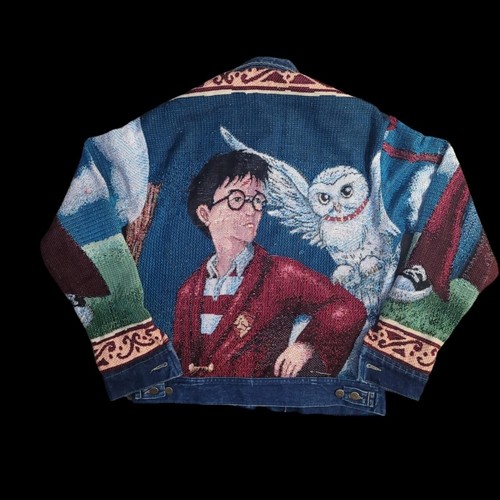 Handmade Upcycled Vintage Harry Potter Hedwig & Clouds Tapestry Jacket