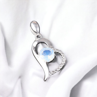 Milky Opal Cubic Zirconia Gemstone Pendant 1.37'' Inch  ,  925 Sterling Silver