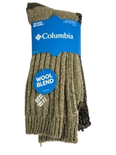 Columbia Wool Blend 2-Pack Pair Crew Socks Khaki Brown Men’s Size 6-12